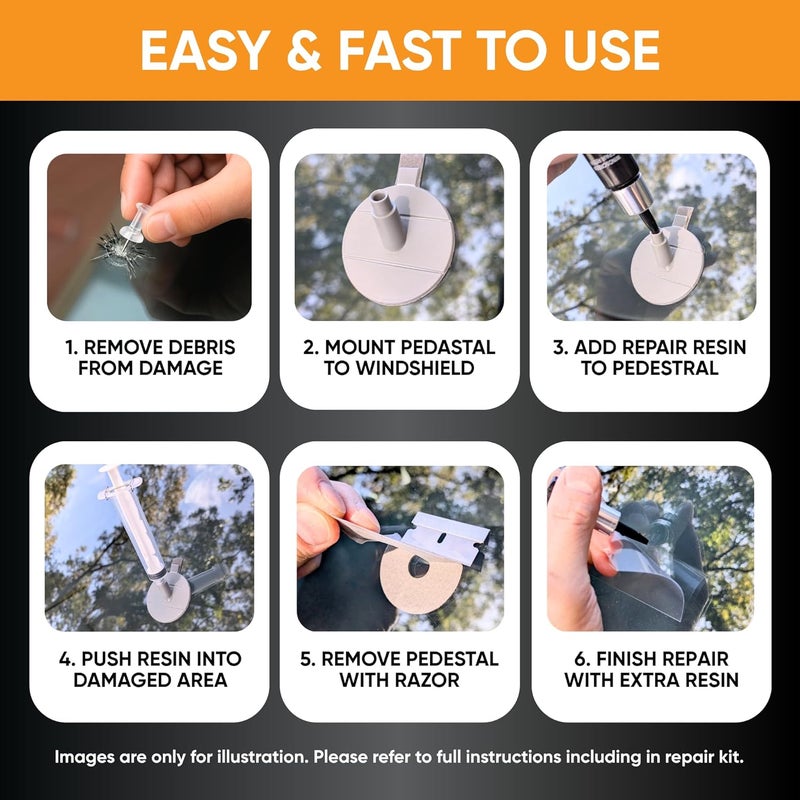 AUTO PRO DIY طقم إصلاح الزجاج الأمامي، 4 عبوات (يصلح 4 رقائق) ، أداة إصلاح رقائق الزجاج خلال 20 دقيقة - Image 5